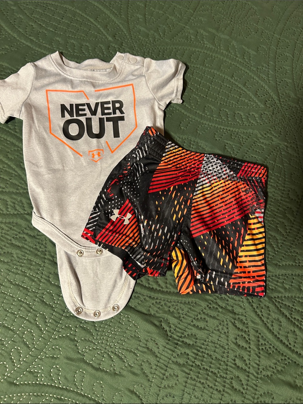 Under Armour Kids' 'Never Out' White Bodysuit & Multicolor Athletic Shorts Set